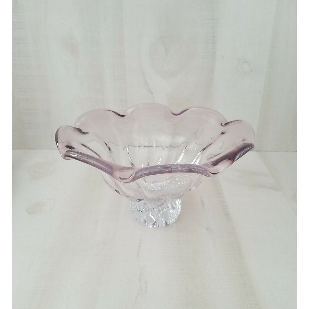 Shannon Crystal Godinger Lilac Amethyst Purple Ruffle Top bowl 10" across